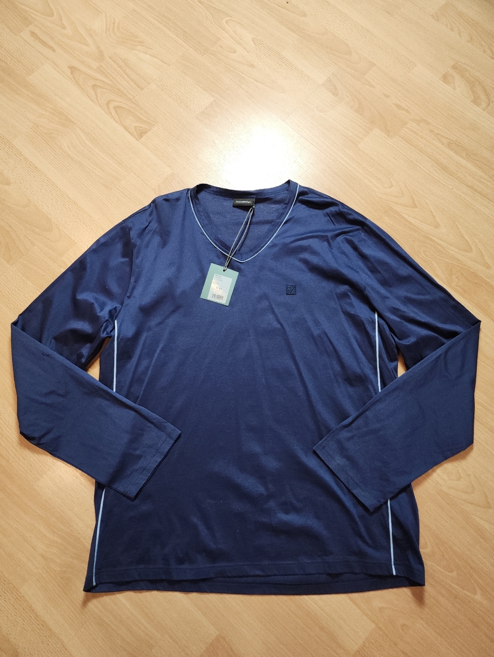 NWT Ermenegildo Zegna 100% Cotton V-neck Pyjama Top Navy Blue Men's Size 56 XXL